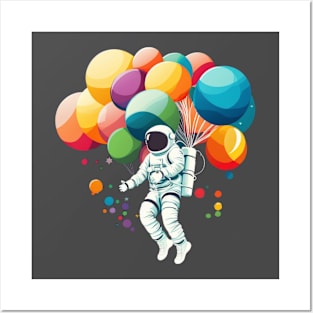 Astronaut flying with balloons Posters and Art